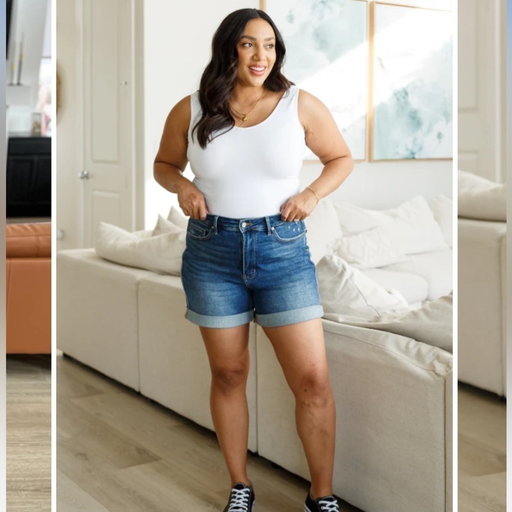 Judy Blue High Waisted Vintage Wash Tummy Control Cuffed Denim Short Plus 2X - Picture 2 of 16
